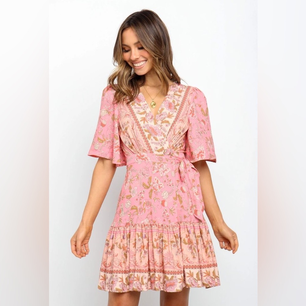 Petal & Pup Pink Floral Wrap Dress